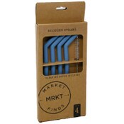 Wholesale - 4pk Stainless Straws wBlue Sillicone Head and Cleaning Brush C/P 24, UPC: 195010013437